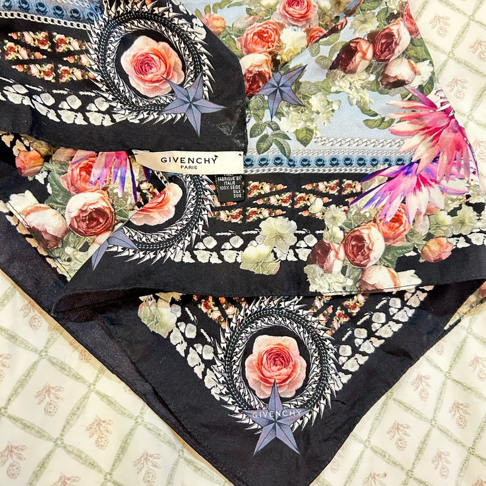 Givenchy Black and Pink Floral Scarf